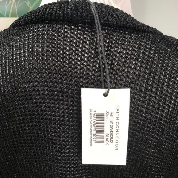 NWT Faith Connexion Paris Black Draped Cardigan Open Knit Size Large - Picture 6 of 10